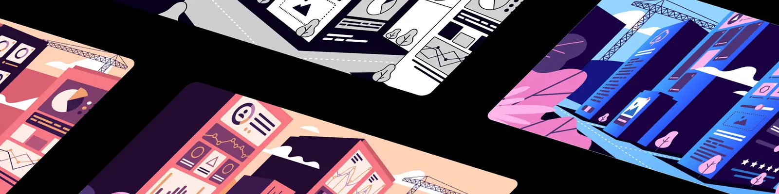 创意手绘商务系统城市建筑场景插图ai矢量设计素材模版illustrations