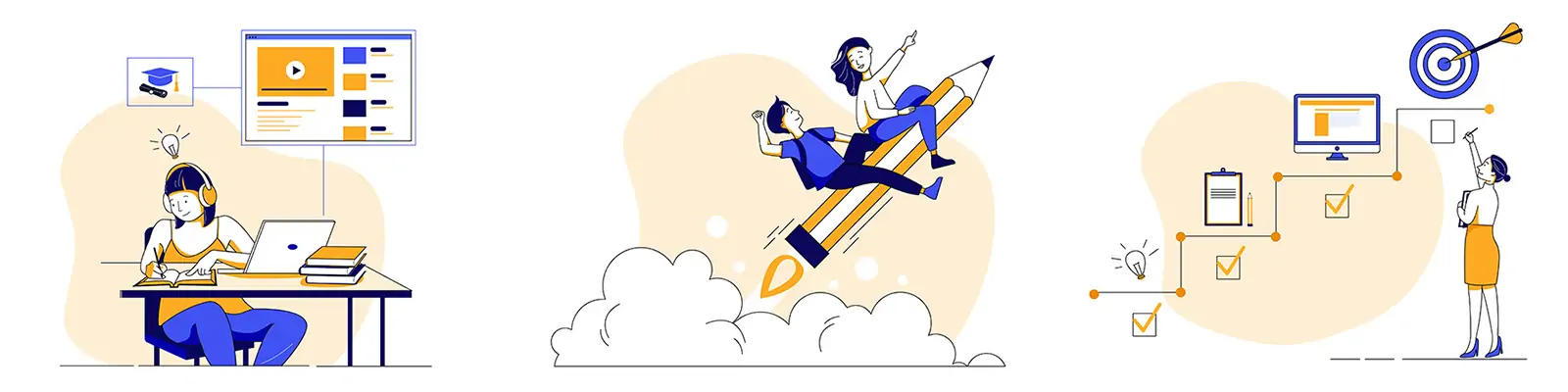 手绘可爱卡通人物学校教育插图海报ai矢量设计素材模版illustrations