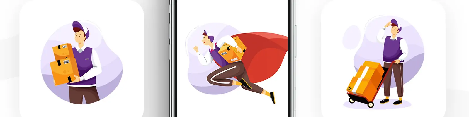 手绘可爱卡通人物快递运输服务插图海报ai矢量设计素材模版illustrations