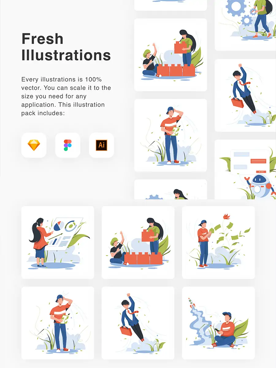 手绘商务卡通人物技术管理服务插图海报ai矢量设计素材模版illustrations-Ai宇宙吧-