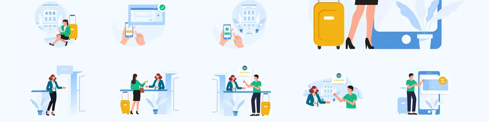 手绘商务卡通人物旅行酒店服务插图海报ai矢量设计素材模版illustrations