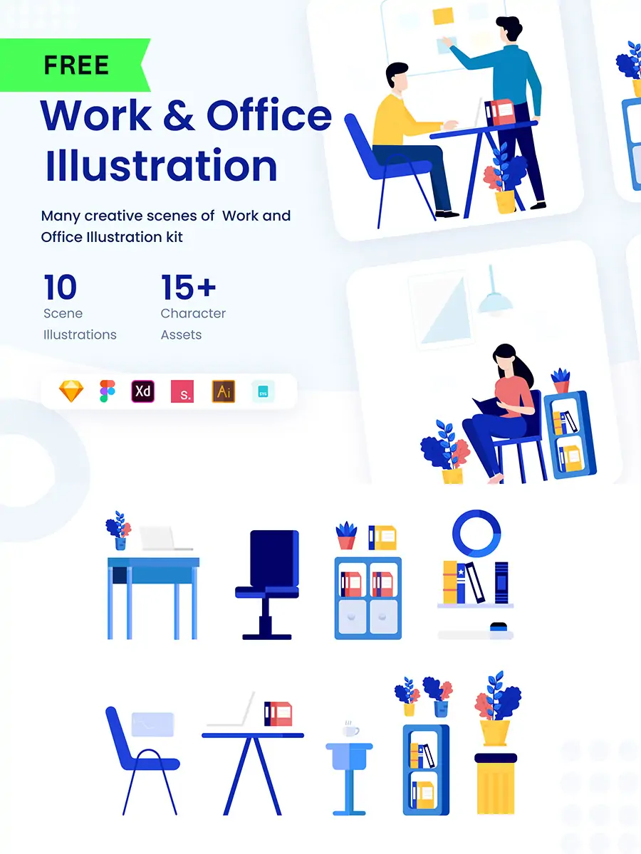 手绘商务卡通人物工作办公元素插图海报ai矢量设计素材模版illustrations-Ai宇宙吧-
