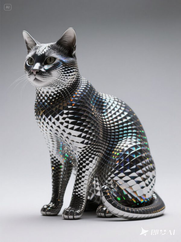 超现实主义纳米材料金属光子晶体动物猫立体模型-即梦ai关键词描述咒语-Ai宇宙吧-