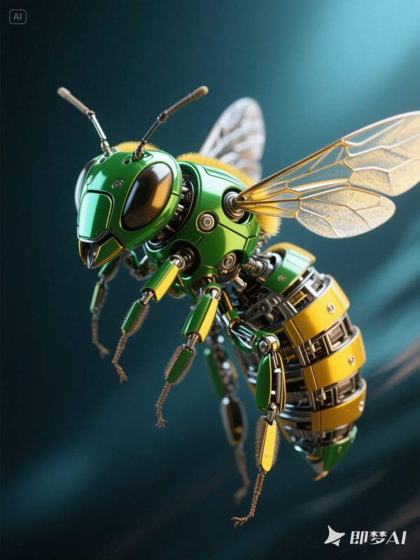 3D立体机械金属仿生蜜蜂模型摄影海报-即梦ai关键词描述咒语-Ai宇宙吧-