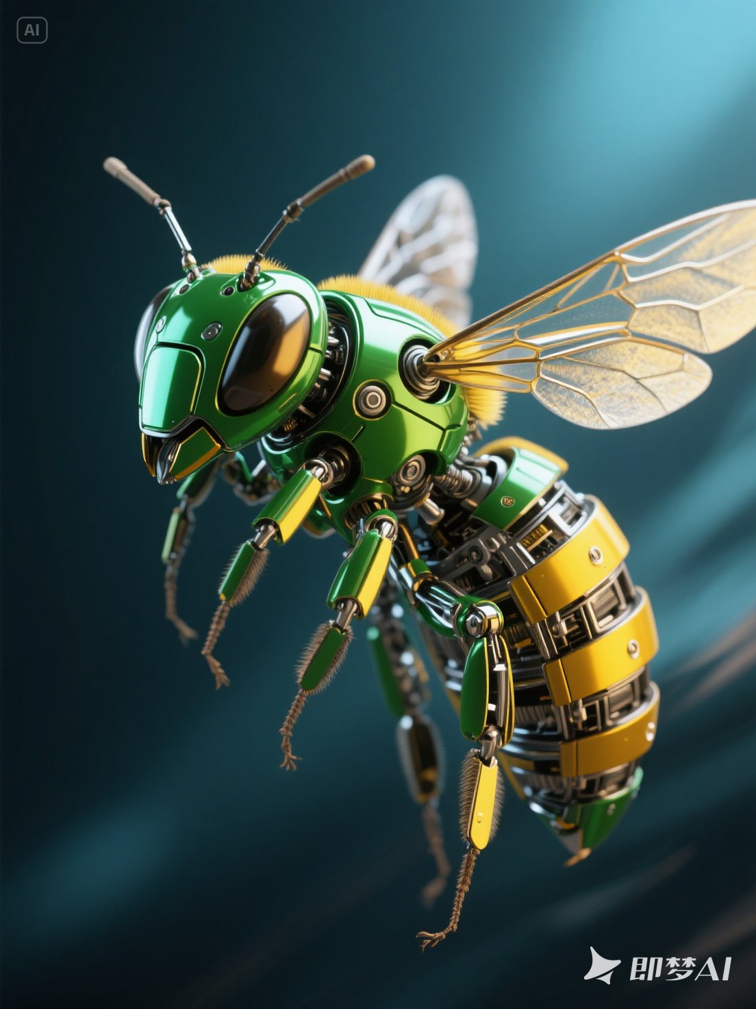 Midjourney - 3D立体机械金属仿生蜜蜂模型摄影海报-即梦ai关键词描述咒语 即梦Ai-Ai宇宙吧-