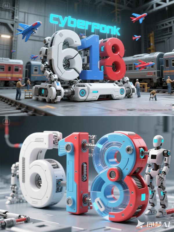 高达工业风立体机械数字618电商促销活动海报字体设计素材-即梦ai关键词描述咒语-Ai宇宙吧-