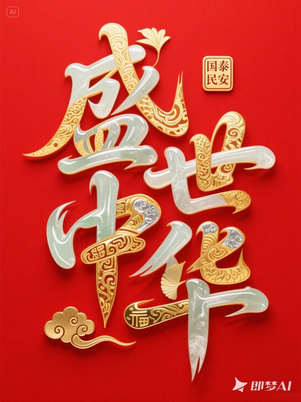 超现实主义复古玉质烫金花纹图案立体印章海报字体设计素材-即梦ai关键词描述咒语-Ai宇宙吧-