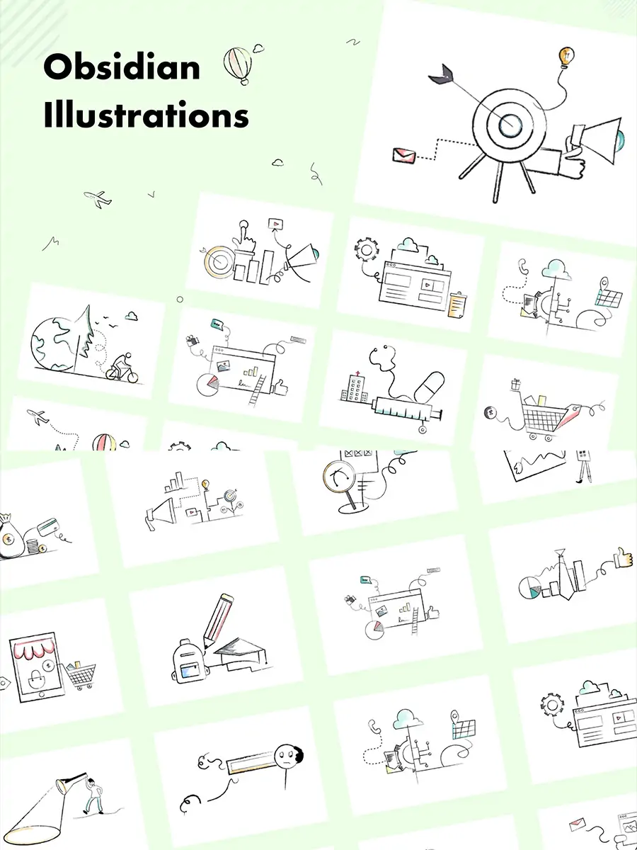 手绘商务简约线条工作生活购物插图海报ai矢量设计素材模版illustrations-Ai宇宙吧-