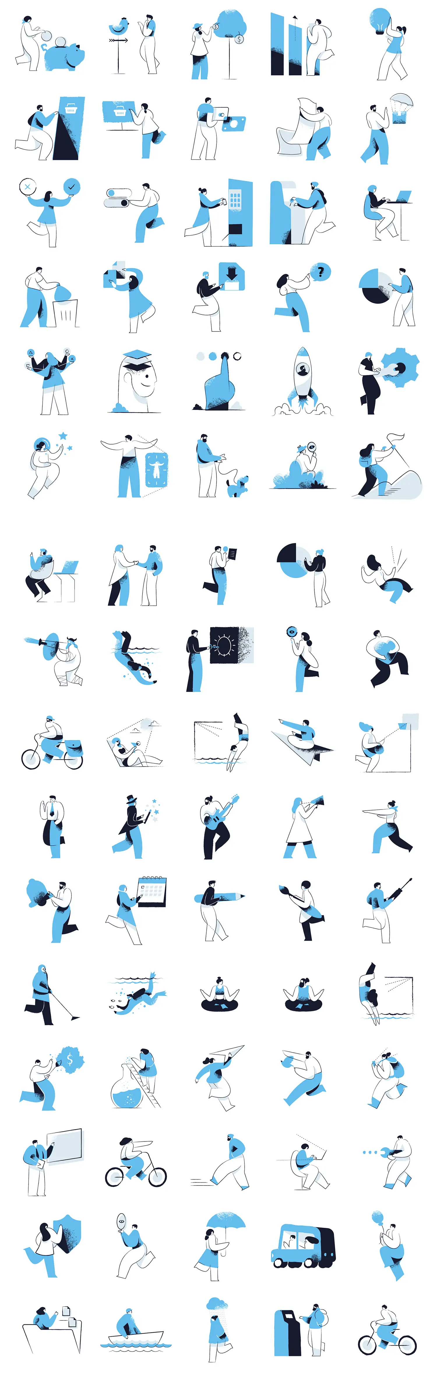 手绘蓝色简约线条卡通人物插图海报ai矢量设计素材模版illustrations