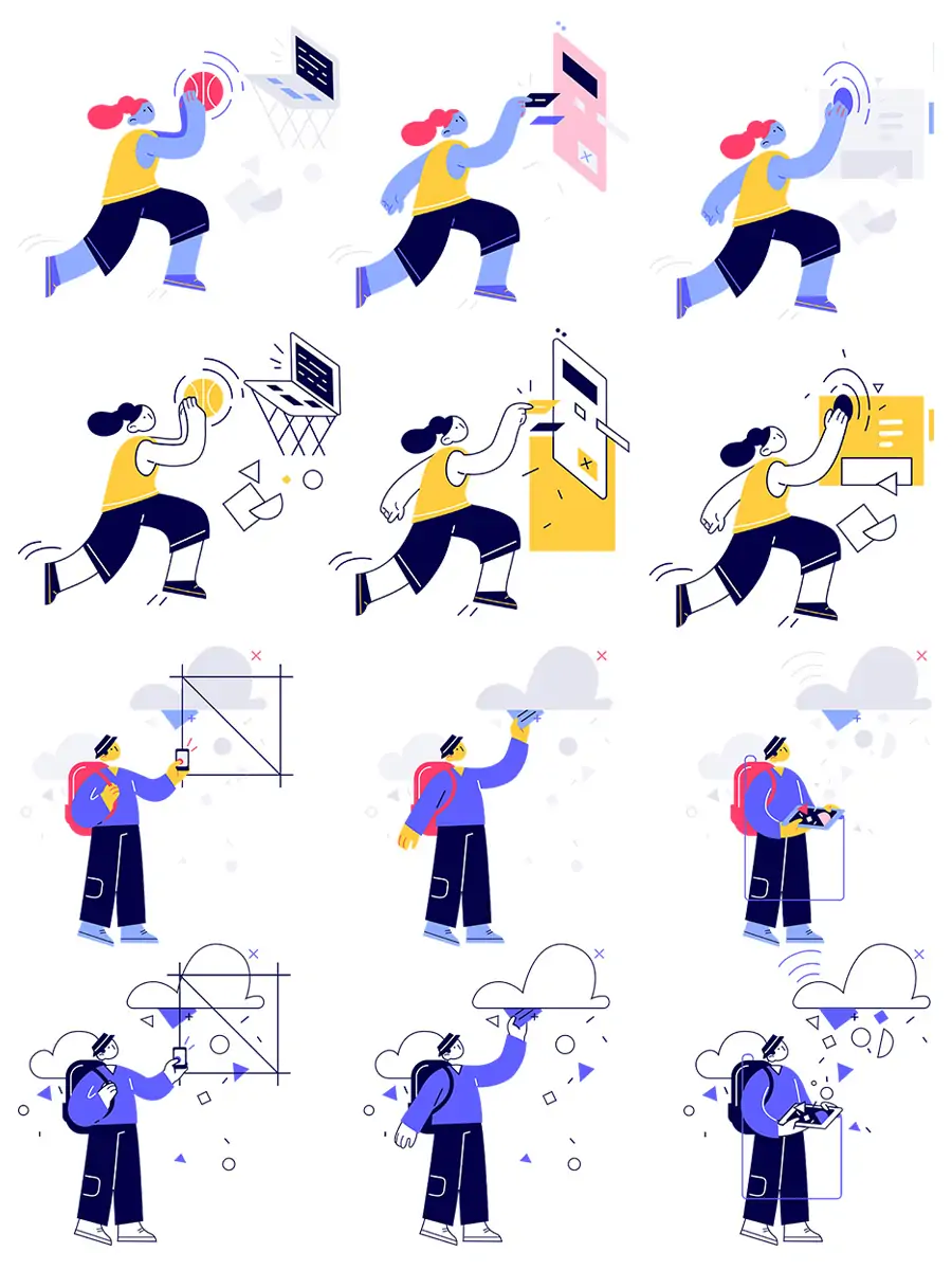 创意手绘潮流趣味卡通人物png插图海报ai矢量设计素材模版illustrations-Ai宇宙吧-