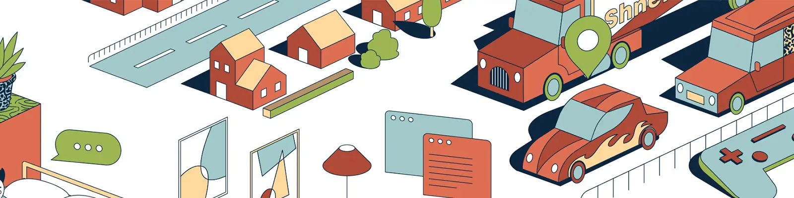 潮流复古趣味卡通家庭城市建筑立体等距插图ai矢量设计素材模版illustrations