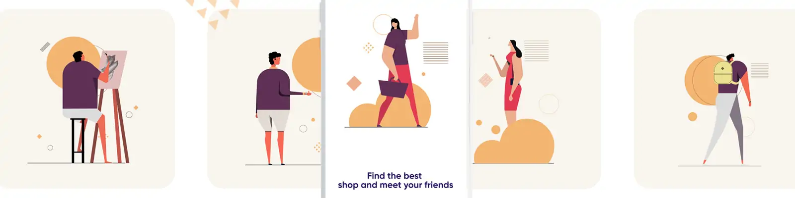 手绘趣味可爱卡通几何图形拼贴人物插图ai矢量设计素材模版illustrations