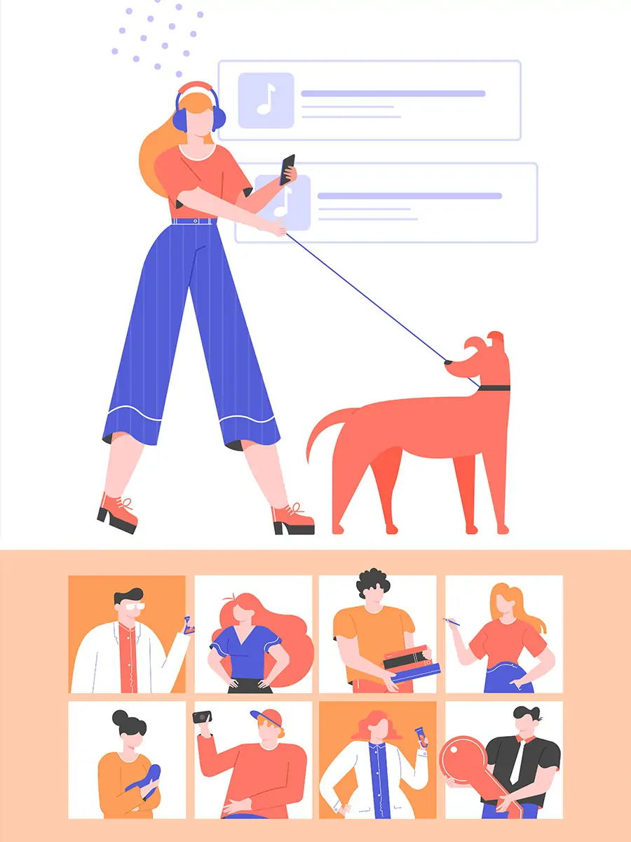 手绘可爱卡通人物网红播客直播png插图海报ai矢量设计素材模版illustrations-Ai宇宙吧-