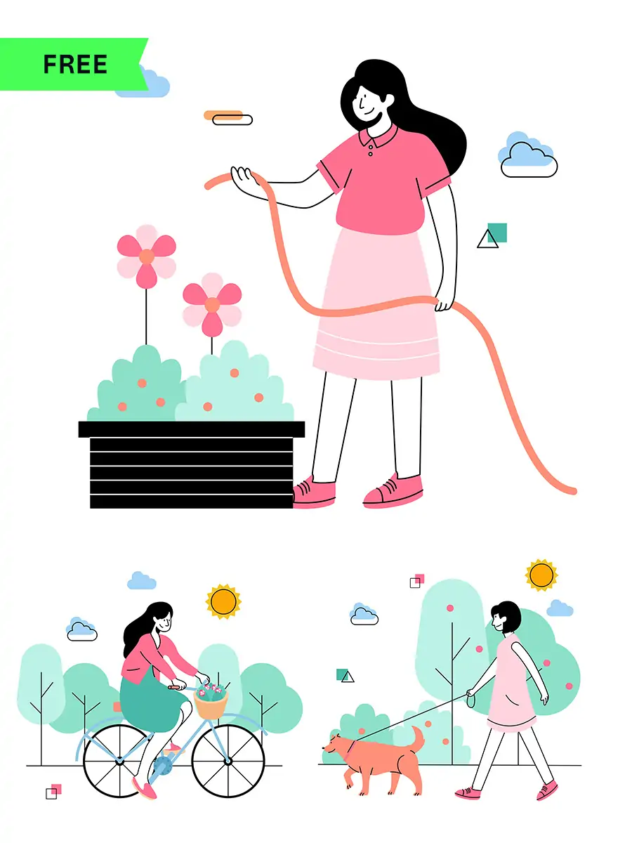 手绘春天鲜花植物农业种植浇水插图海报ai矢量设计素材模版illustrations-Ai宇宙吧-