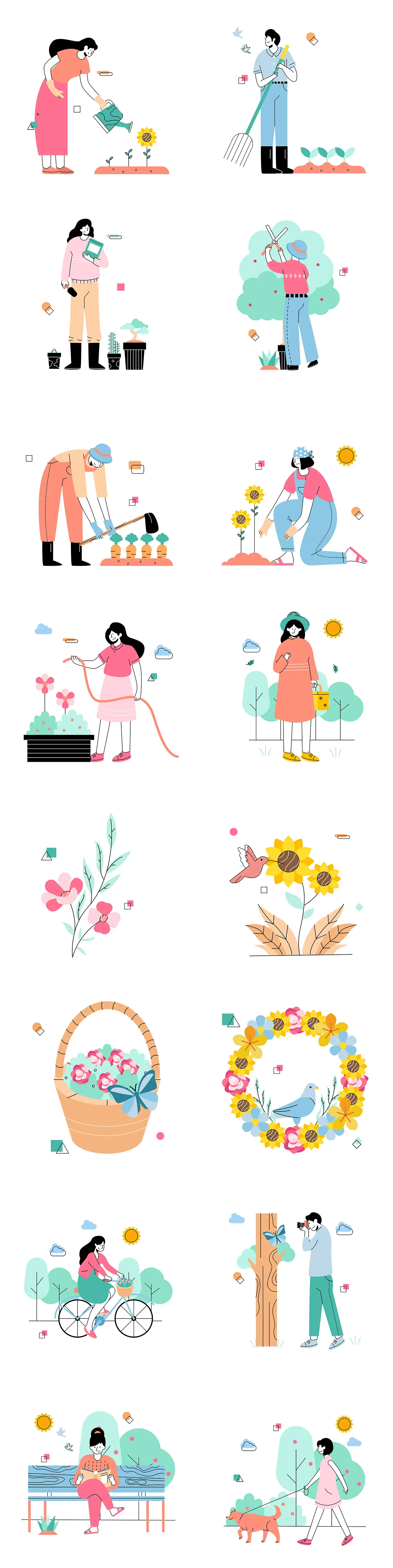 手绘春天鲜花植物农业种植浇水插图海报ai矢量设计素材模版illustrations