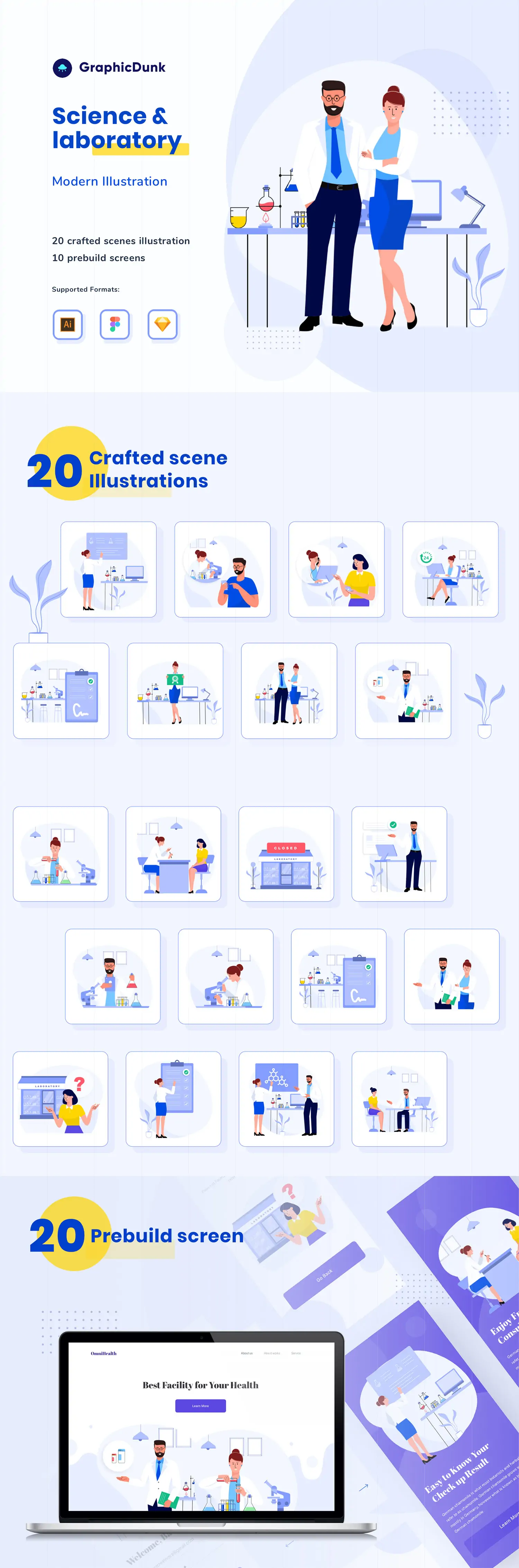 手绘未来科技医疗健康科学实验png插图海报ai矢量设计素材模版illustrations