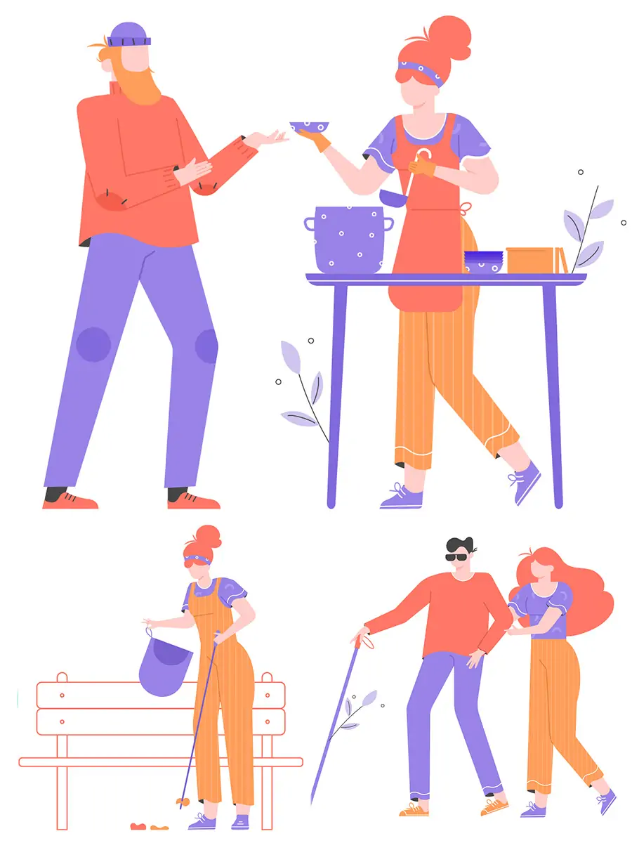 手绘可爱卡通人物志愿者爱心人士插图海报ai矢量设计素材模版illustrations-Ai宇宙吧-