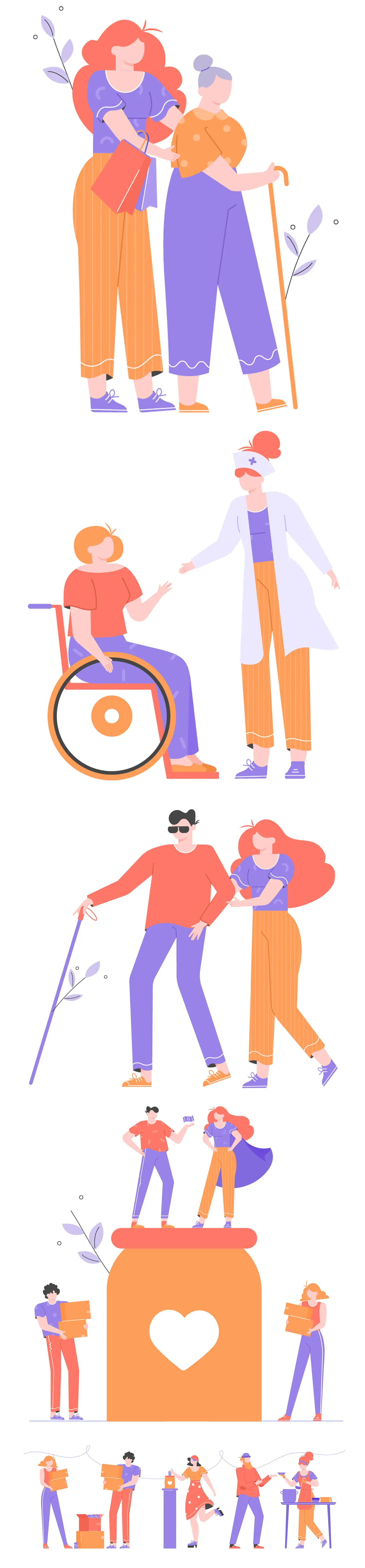 手绘可爱卡通人物志愿者爱心人士插图海报ai矢量设计素材模版illustrations