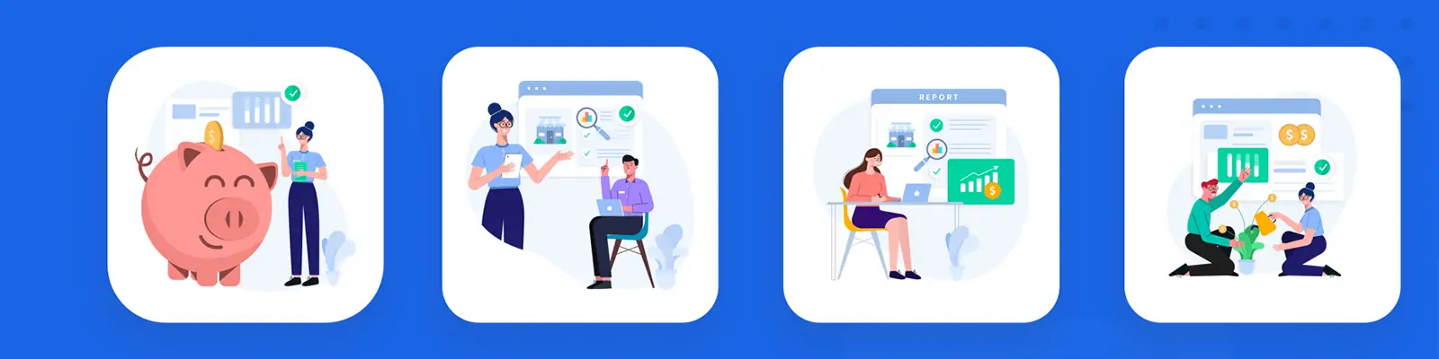 手绘卡通人物金融经济产品投资理财插图海报ai矢量设计素材模版illustrations