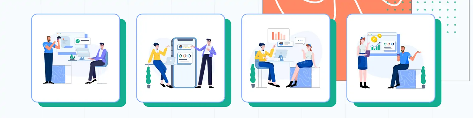 手绘商务卡通人物金融科技投资会议插图海报ai矢量设计素材模版illustrations