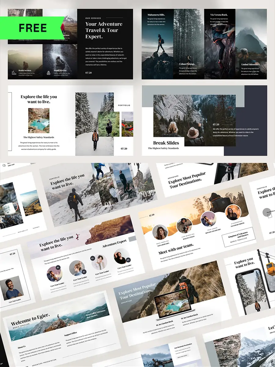 时尚简约户外运动旅游度假品牌营销宣传汇报总结PPT素材模版-Ai宇宙吧-