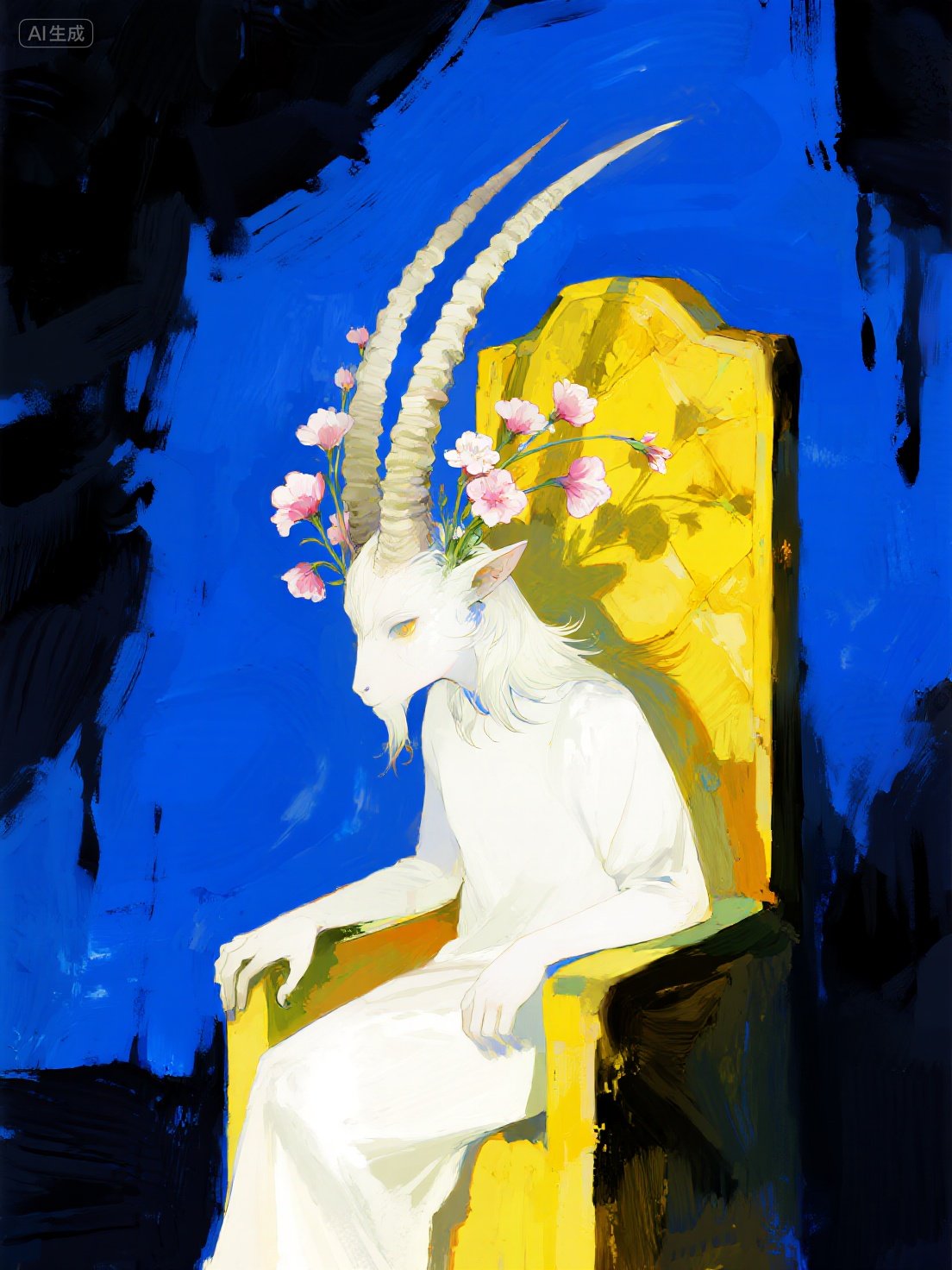 Midjourney - 超现实主义创意梦幻山羊精灵犄角拟人化艺术感美学插图海报-即梦ai关键词描述咒语 即梦Ai-Ai宇宙吧-