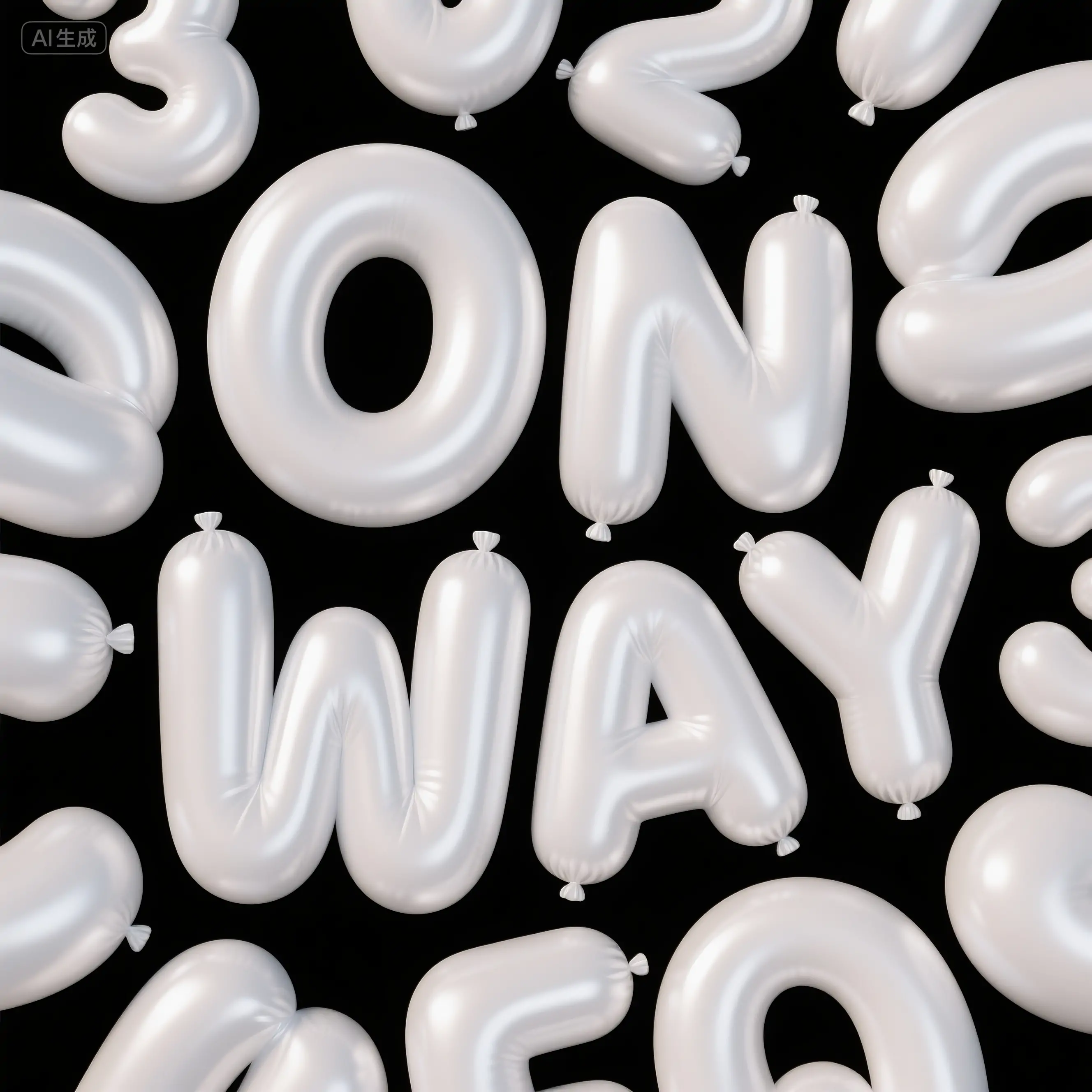 时尚潮流白色气球风格ONWAY英文立体艺术字海报字体设计素材-即梦ai关键词描述咒语-Ai宇宙吧-