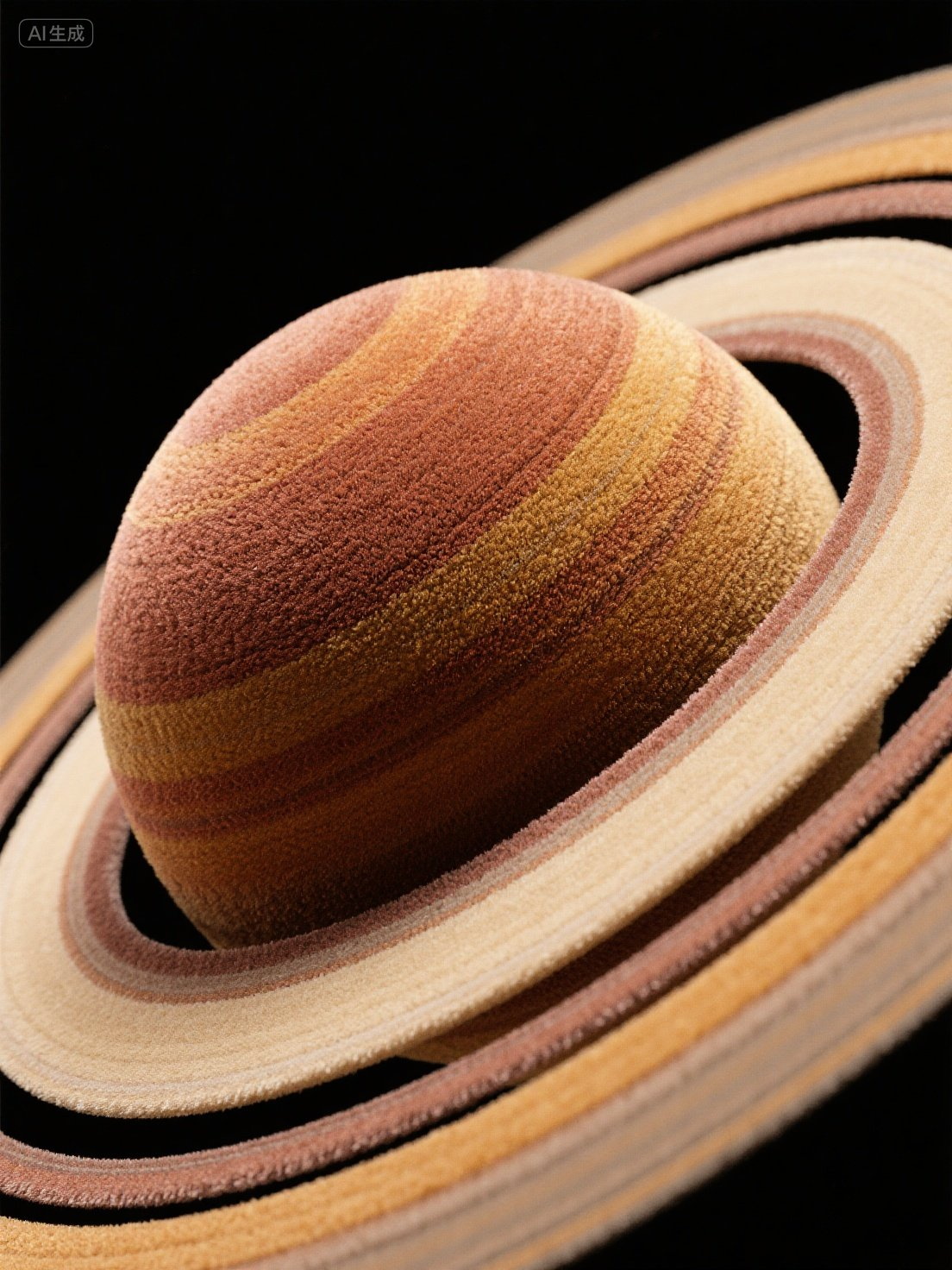 Midjourney - 创意行星环绕布艺绒布纹理立体模型海报背景-即梦ai关键词描述咒语 即梦Ai-Ai宇宙吧-