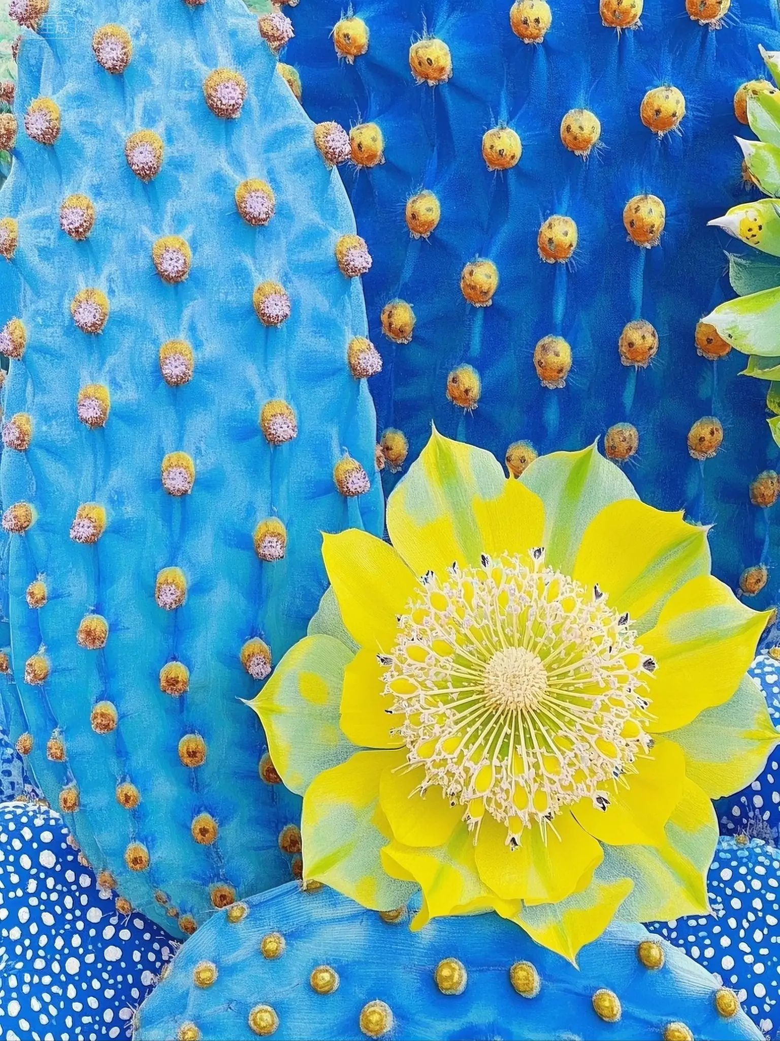 草间弥生波点巨型蓝色仙人掌黄色花朵植物插图绘画海报-即梦ai关键词描述咒语-Ai宇宙吧-