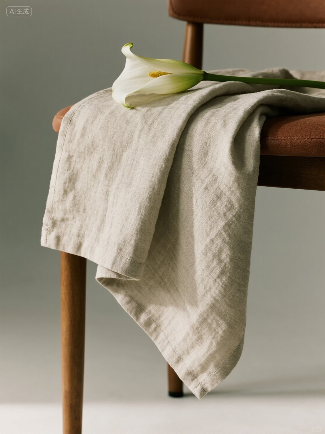 Midjourney - 亚麻布料马蹄莲花产品特写静物摄影海报-即梦ai关键词描述咒语 即梦Ai-Ai宇宙吧-