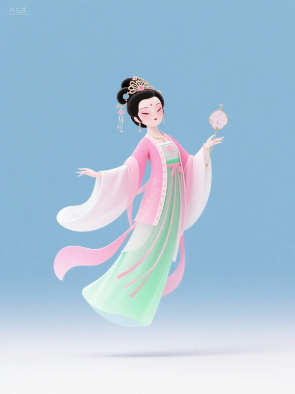 极简主义手绘可爱卡通新中式贵妃醉酒IP角色设计插图-即梦ai关键词描述咒语-Ai宇宙吧-