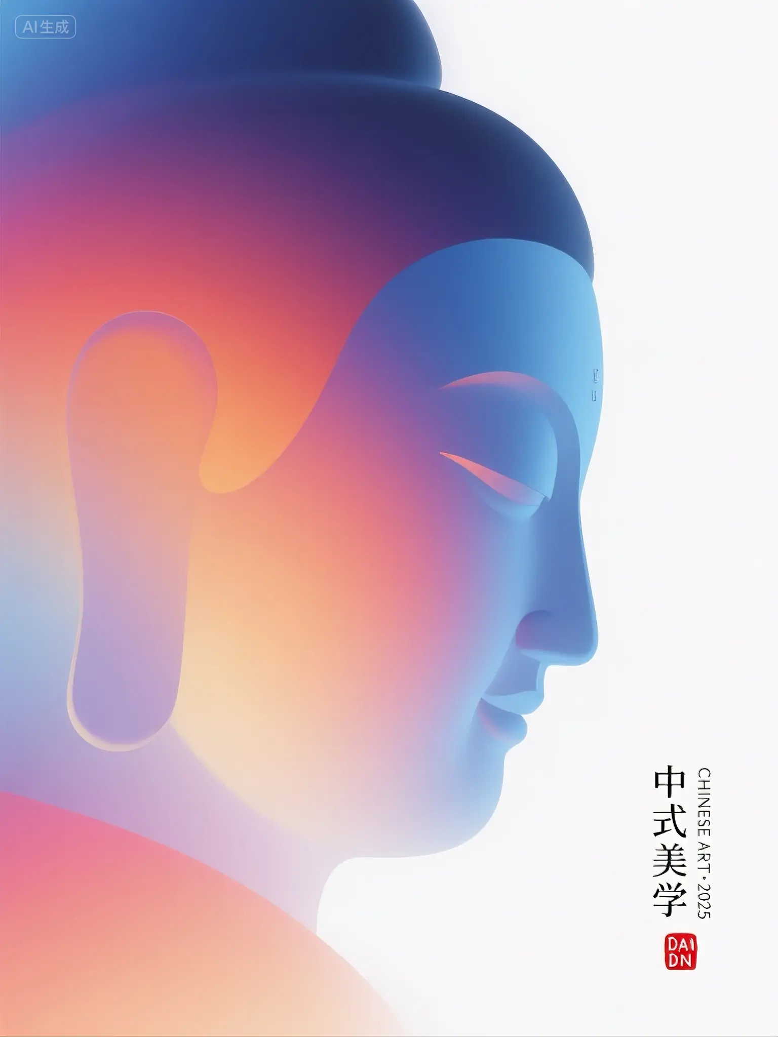 极简主义多彩渐变弥散艺术佛头中式美学海报-即梦ai关键词描述咒语-Ai宇宙吧-