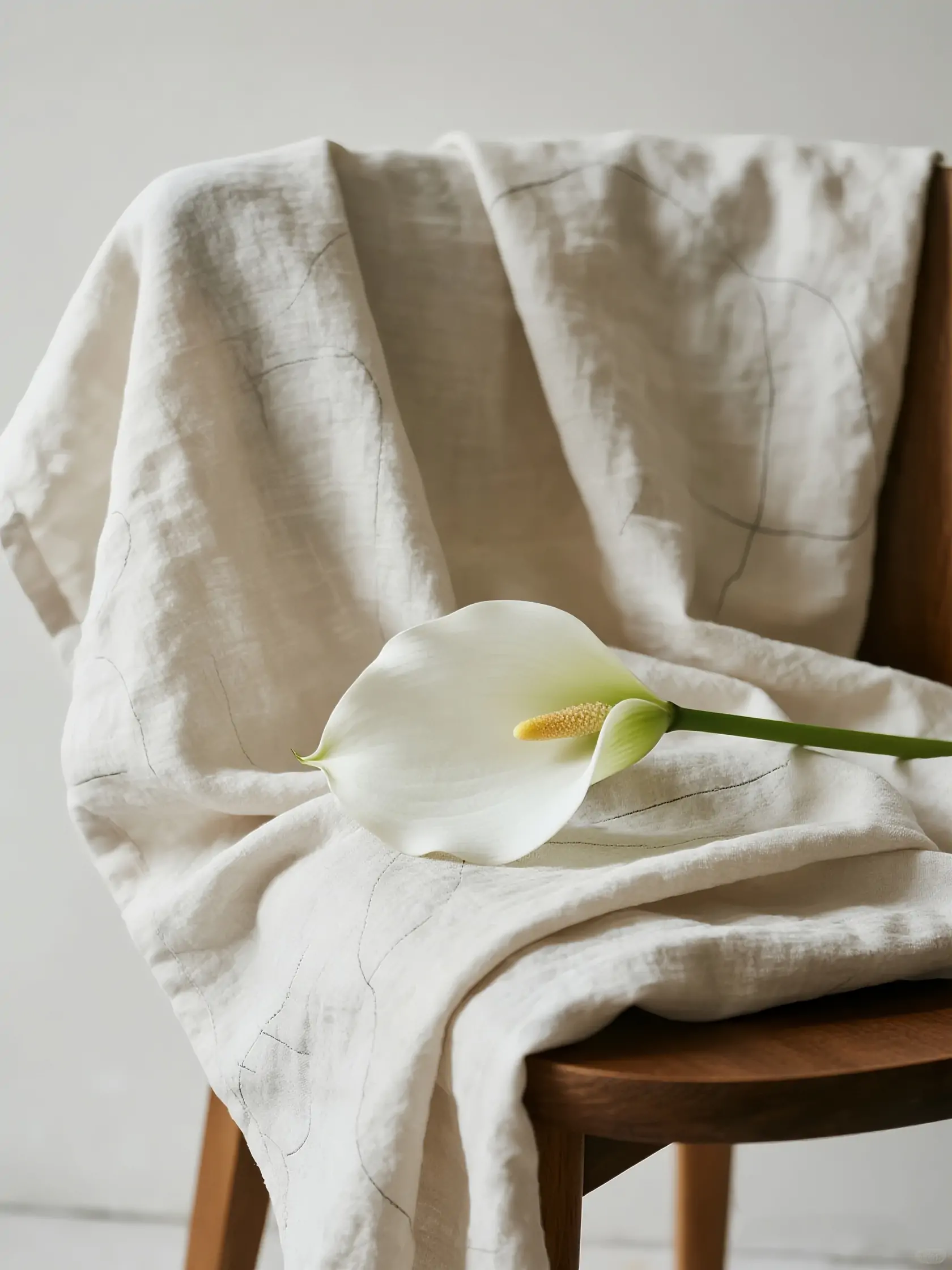 亚麻布料马蹄莲花产品特写静物摄影海报-即梦ai关键词描述咒语-Ai宇宙吧-