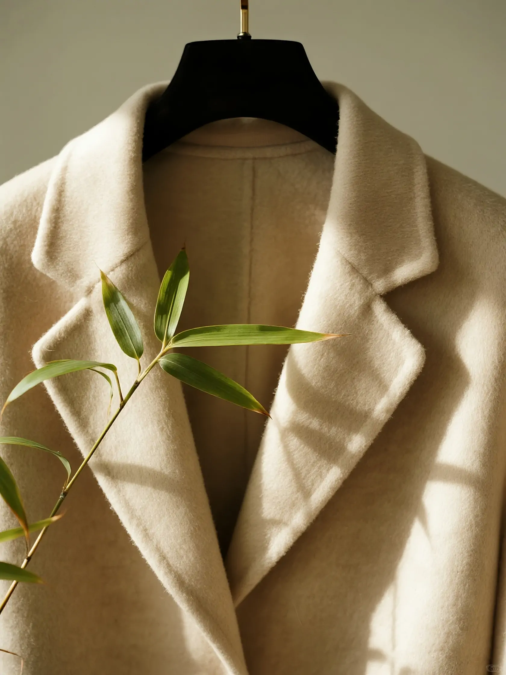 毛呢大衣挂在衣架上服装产品特写摄影海报-即梦ai关键词描述咒语-Ai宇宙吧-