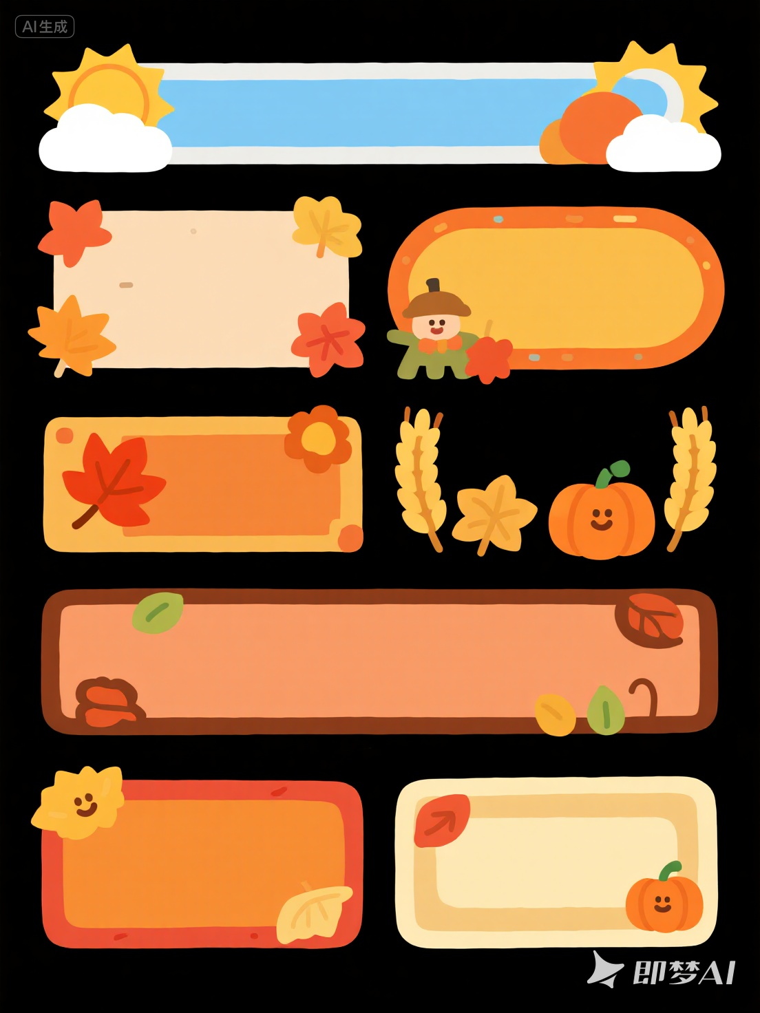 Midjourney - 可爱卡通秋天主题元素标题栏标题框背景-即梦ai关键词描述咒语 即梦Ai-Ai宇宙吧-