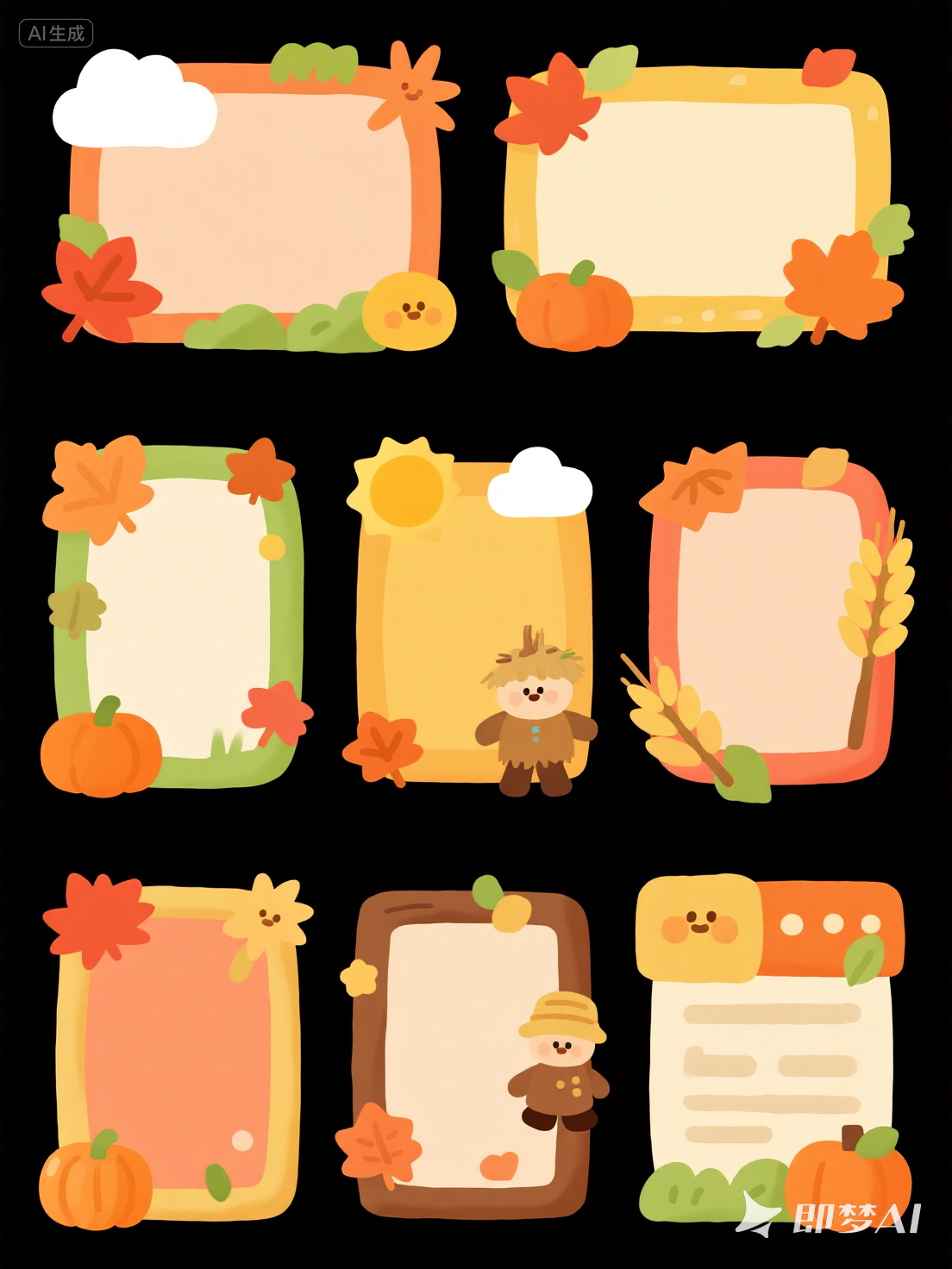 Midjourney - 可爱卡通秋天主题元素标题栏标题框背景-即梦ai关键词描述咒语 即梦Ai-Ai宇宙吧-