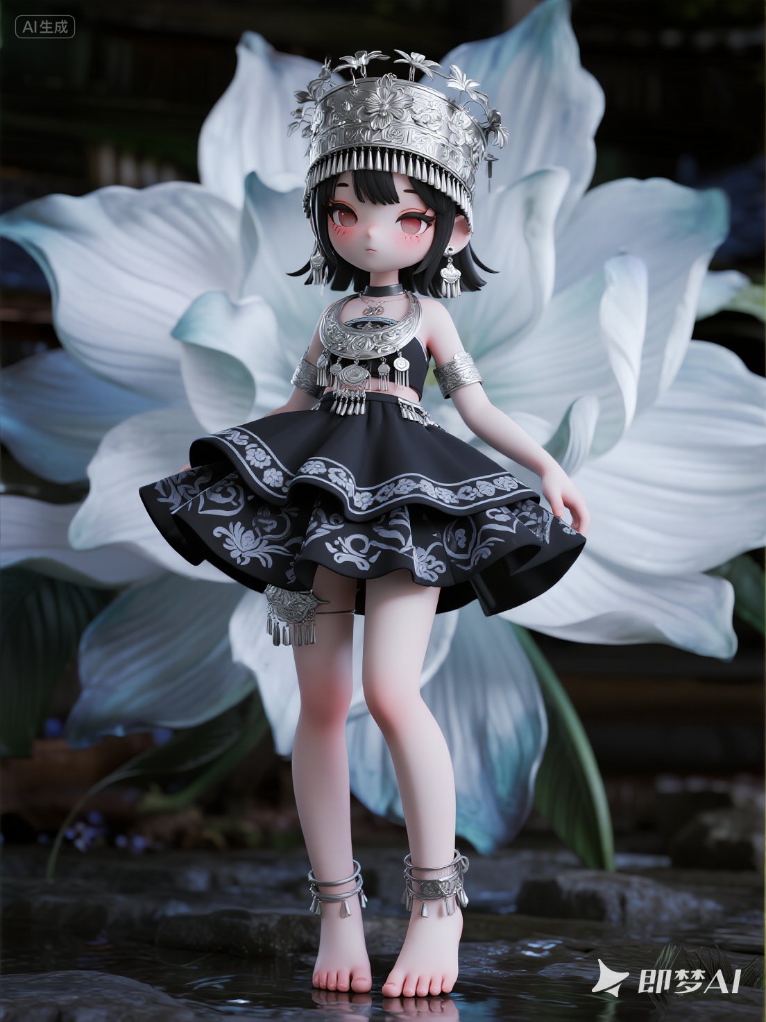 Midjourney - 3D立体卡通潮玩苗族树脂可爱人物形象立体模型-即梦ai关键词描述咒语 即梦Ai-Ai宇宙吧-