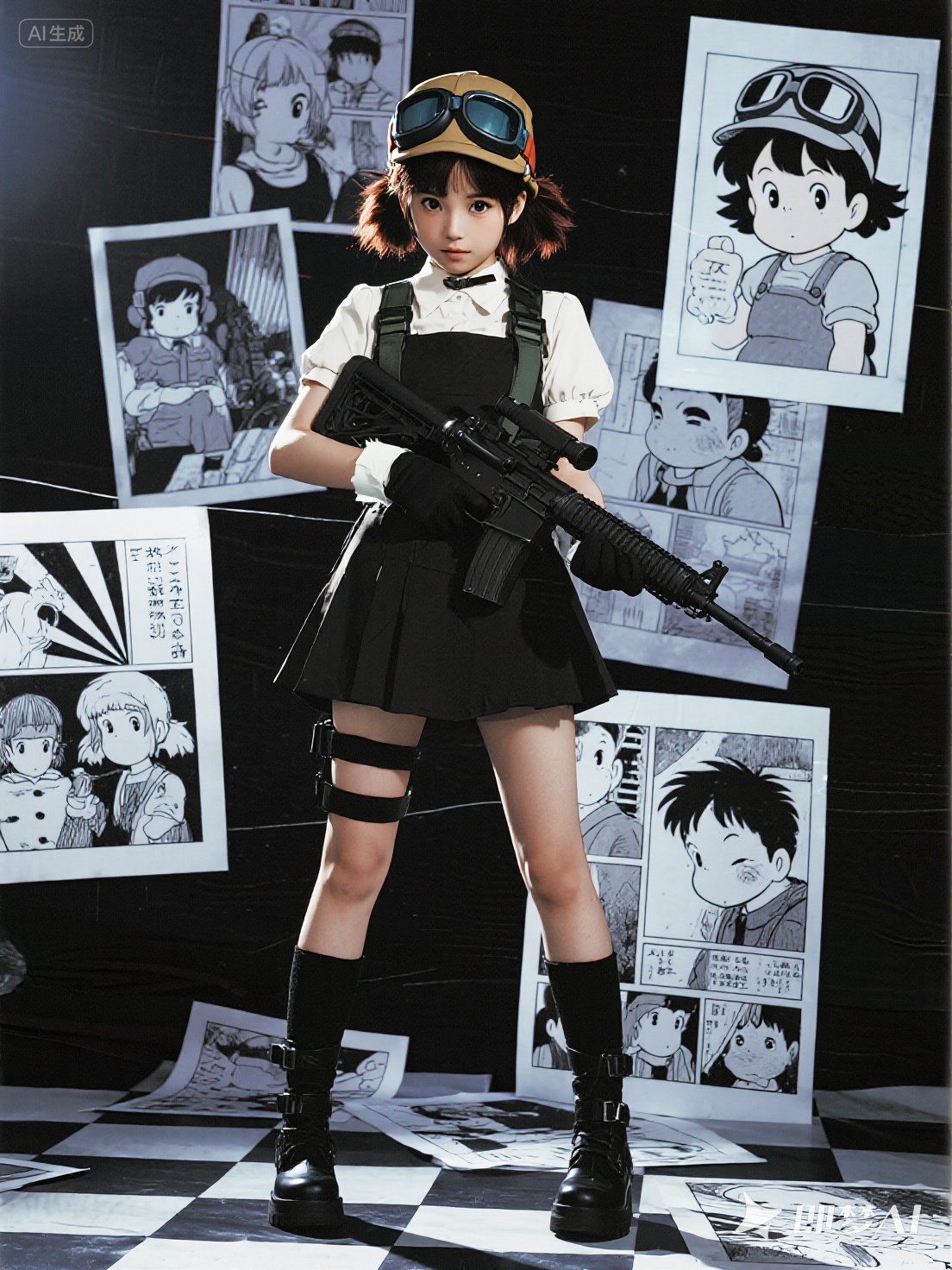 Midjourney - 创意cosplay阿拉蕾黑白连环画人物摄影海报-即梦ai关键词描述咒语 即梦Ai-Ai宇宙吧-