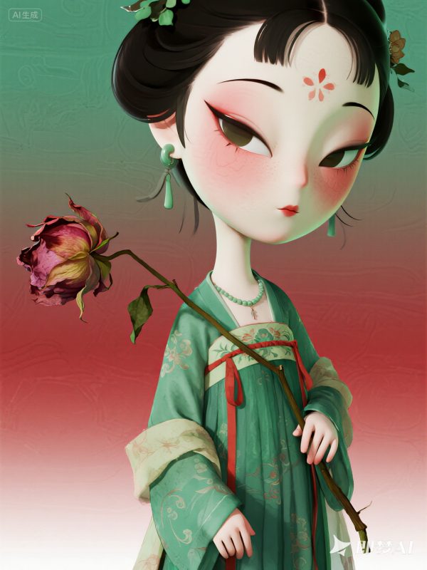 超现实主义时尚潮玩古装汉服美女人物立体模型-即梦ai关键词描述咒语-Ai宇宙吧-