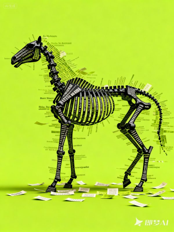 创意抽象艺术密集纸条文字远古马骨架立体感效果海报-即梦ai关键词描述咒语-Ai宇宙吧-
