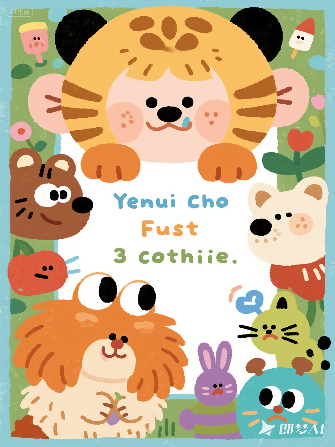 Midjourney - 手绘可爱卡通二次元治愈系动物头像插图海报-即梦ai关键词描述咒语 即梦Ai-Ai宇宙吧-