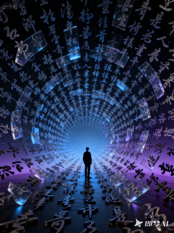 创意中国风书法字体奇幻空间人物摄影海报-即梦ai关键词描述咒语-Ai宇宙吧-