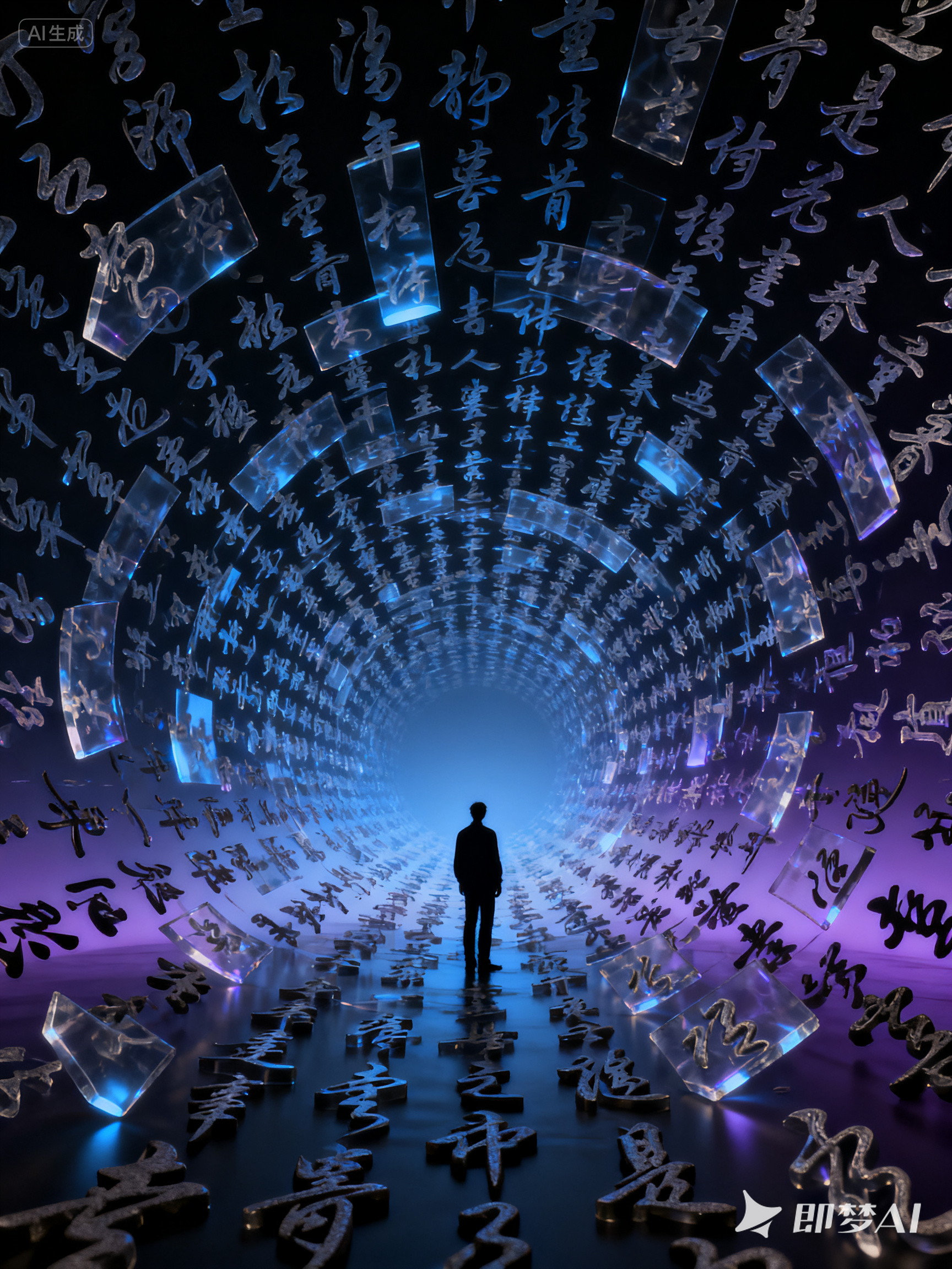 Midjourney - 创意中国风书法字体奇幻空间人物摄影海报-即梦ai关键词描述咒语 即梦Ai-Ai宇宙吧-
