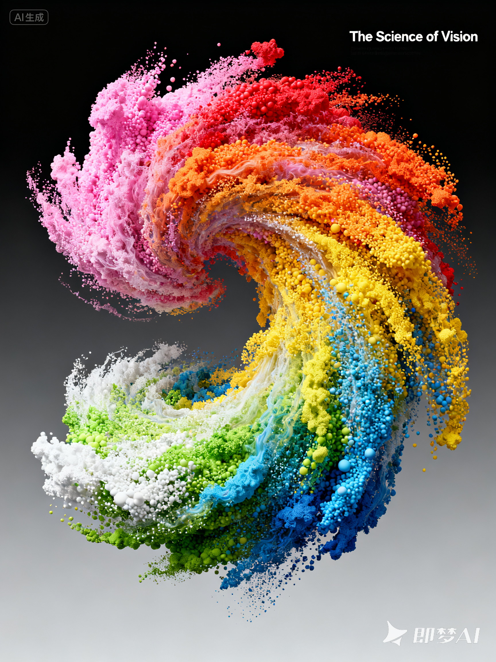 Midjourney - 创意抽象动态彩色彩虹粒子数字艺术视觉海报-即梦ai关键词描述咒语 即梦Ai-Ai宇宙吧-