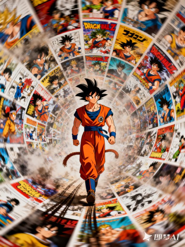 创意卡通经典动漫人物螺旋状动感模糊海报-即梦ai关键词描述咒语-Ai宇宙吧-