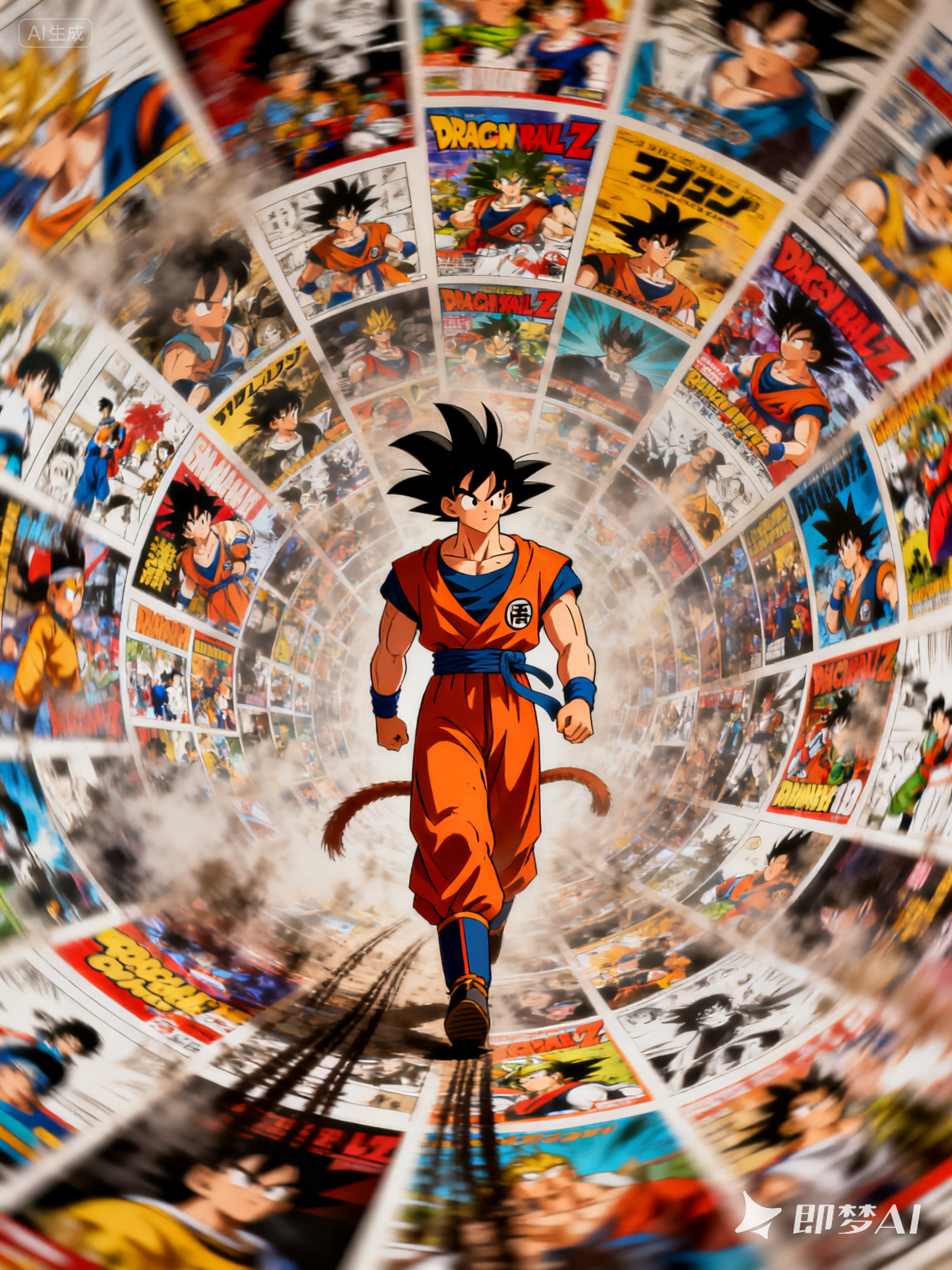 Midjourney - 创意卡通经典动漫人物螺旋状动感模糊海报-即梦ai关键词描述咒语 即梦Ai-Ai宇宙吧-