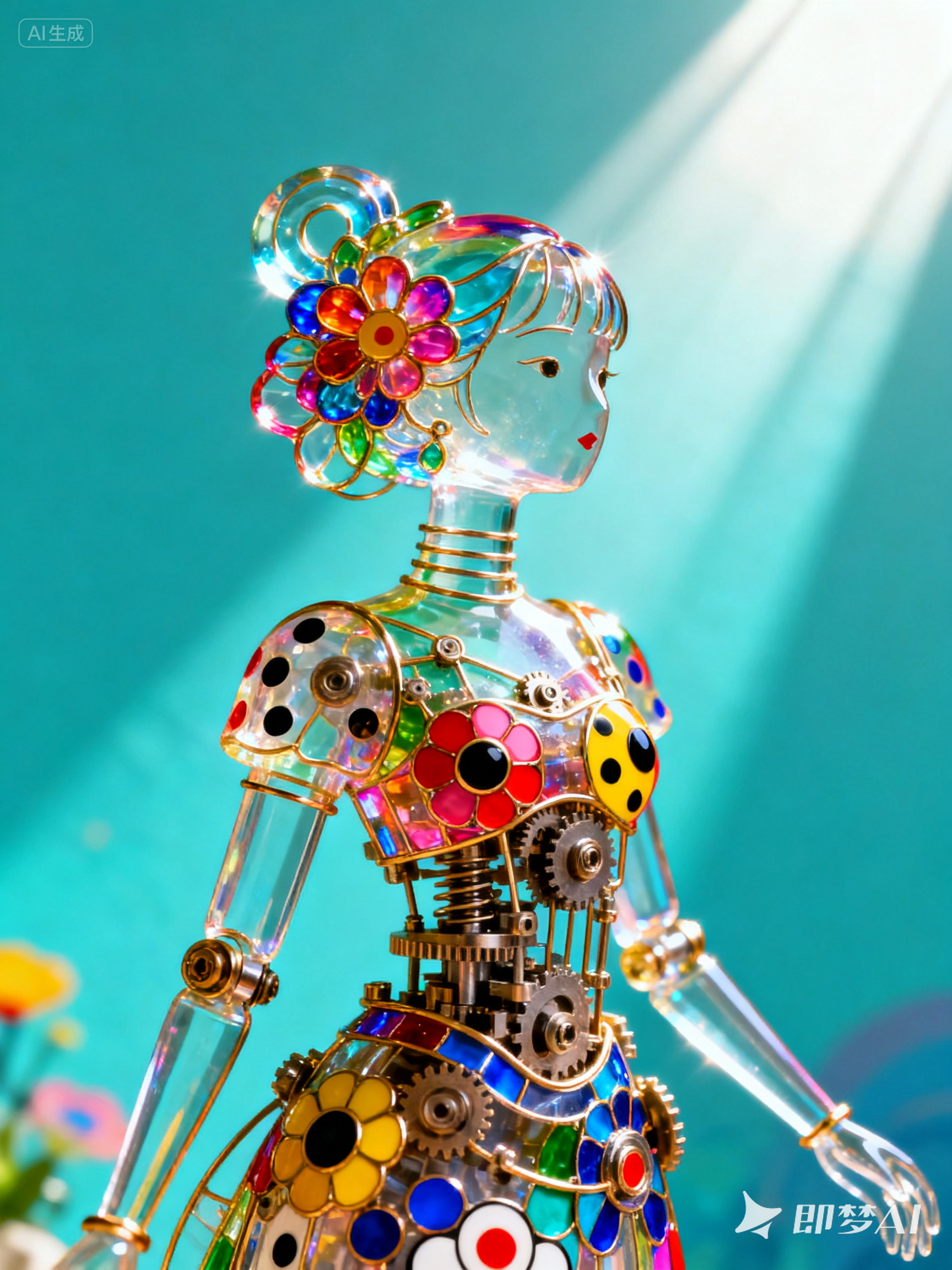 Midjourney - 精致漂亮透明玻璃花雕美女形象机械艺术立体模型-即梦ai关键词描述咒语 即梦Ai-Ai宇宙吧-