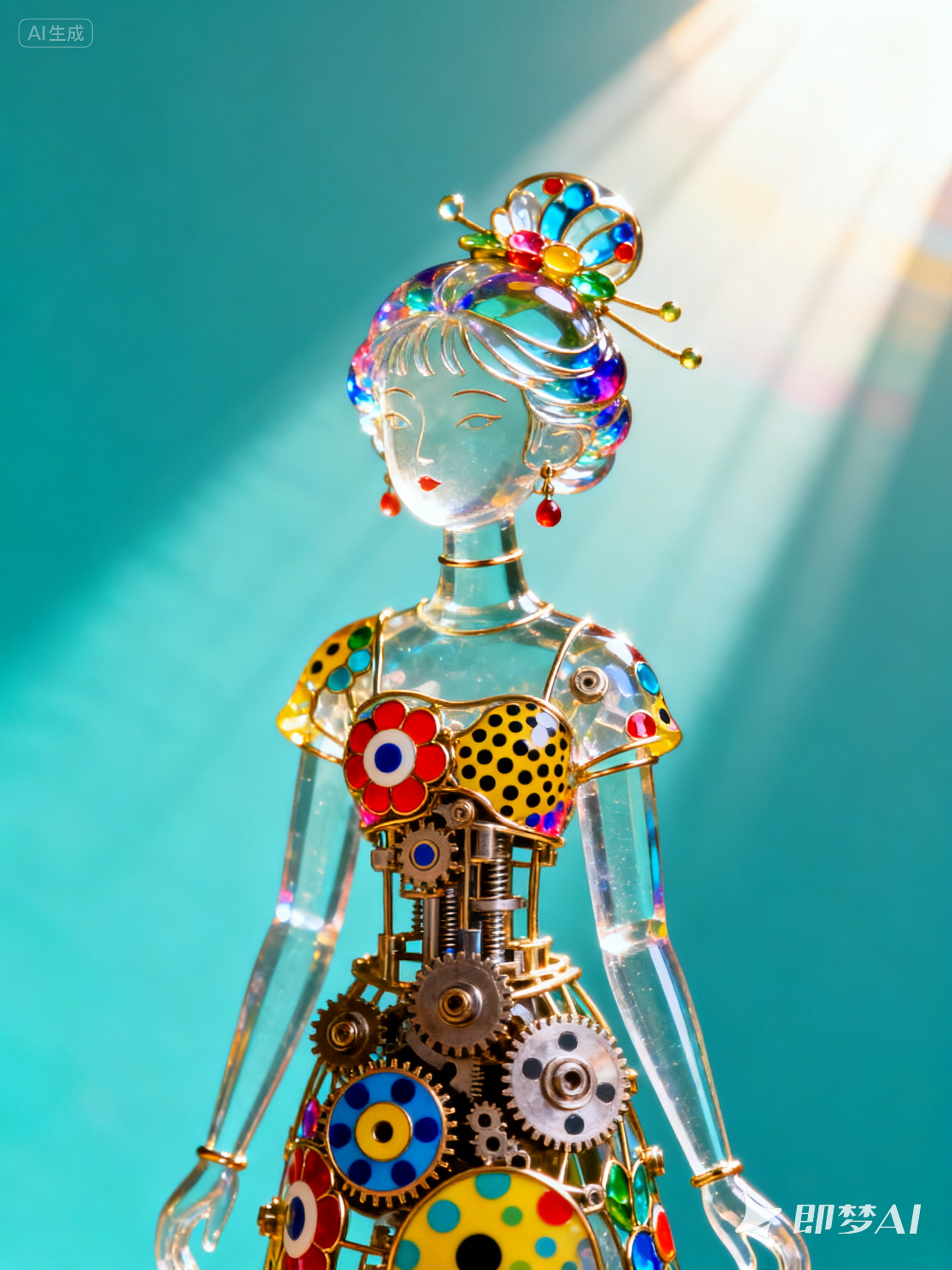Midjourney - 精致漂亮透明玻璃花雕美女形象机械艺术立体模型-即梦ai关键词描述咒语 即梦Ai-Ai宇宙吧-