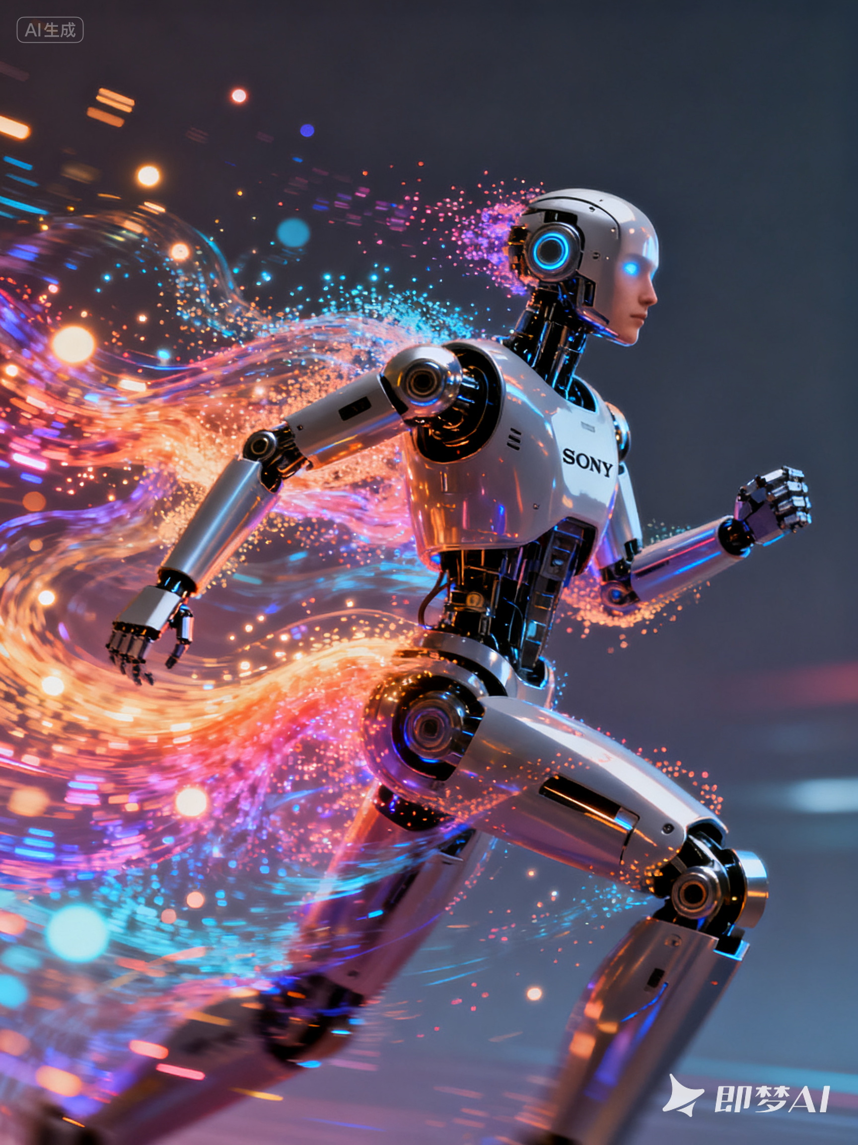 Midjourney - 未来主义动感彩色粒子机器人奔跑立体机械模型-即梦ai关键词描述咒语 即梦Ai-Ai宇宙吧-
