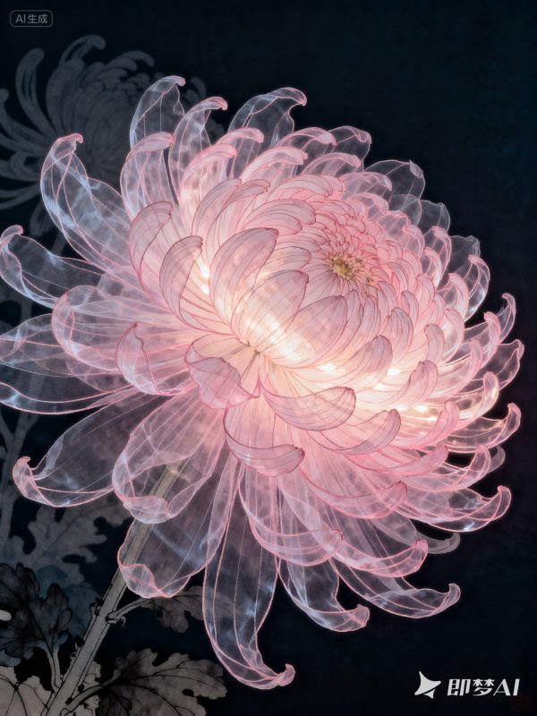 超现实主义透明粉色重瓣菊花梦幻立体模型摄影海报-即梦ai关键词描述咒语-Ai宇宙吧-